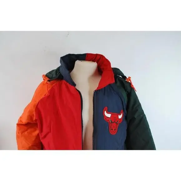 Sports Pro Chicago Bulls Men’s Small Colorblock Puffy Hooded Jacket NBA NWT Rare - Picture 4 of 15